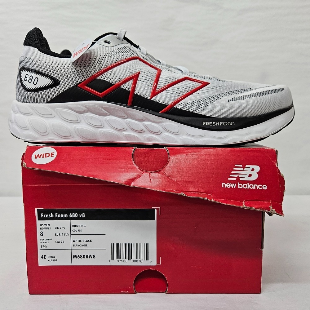 New Balance Fresh Foam 680 V8 Running Shoe M680RW8 White Black Men Size 8 XWide
